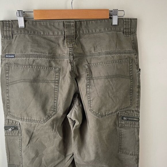 COLUMBIA men’s green cotton cargo zipper pocket outdoor pants size 34W - Picture 4 of 10